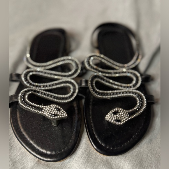 Black & Silver Snake Rhinestone Sandals- Size 8. - Picture 1 of 6